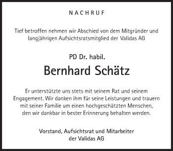 Traueranzeige von Bernhard Schätz von Süddeutsche Zeitung