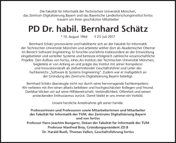 Traueranzeige von Bernhard Schätz von Süddeutsche Zeitung