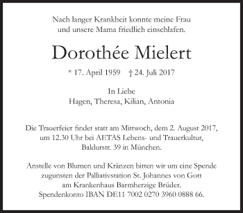 Traueranzeige von Dorothée Mielert von Süddeutsche Zeitung