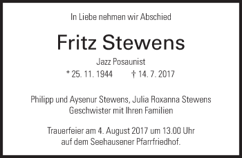 Traueranzeige von Fritz Stewens von Süddeutsche Zeitung
