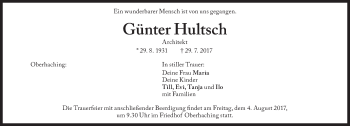 Traueranzeige von Günter Hultsch von Süddeutsche Zeitung