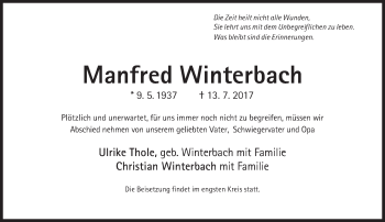 Traueranzeige von Manfred Winterbach von Süddeutsche Zeitung
