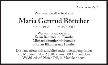 Traueranzeige von Maria Gertrud Böttcher von Süddeutsche Zeitung
