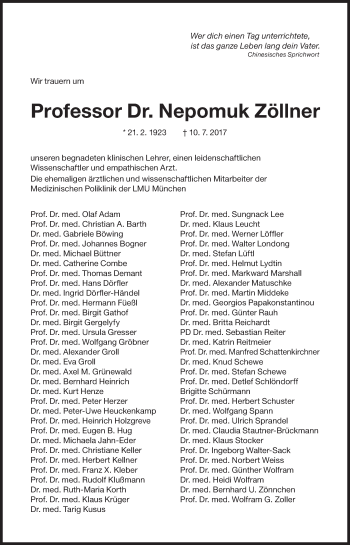 Traueranzeige von Nepomuk Zöllner von Süddeutsche Zeitung