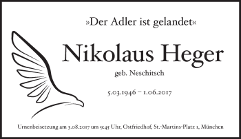 Traueranzeige von Nikolaus Heger von Süddeutsche Zeitung