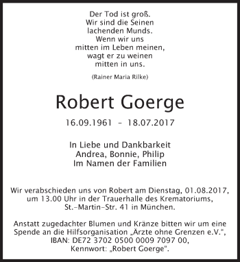 Traueranzeige von Robert Goerge von Süddeutsche Zeitung