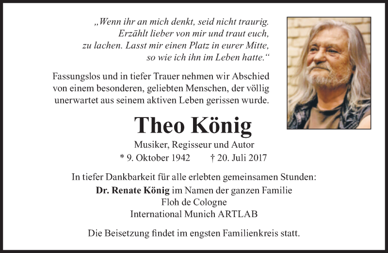  Traueranzeige für Theo König vom 29.07.2017 aus Süddeutsche Zeitung