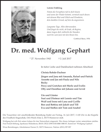 Traueranzeige von Wolfgang Gephart von Süddeutsche Zeitung