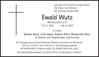 Traueranzeige von Ewald Wutz von Süddeutsche Zeitung