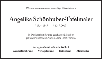 Traueranzeige von Angelika Schönhuber-Tafelmaier  von Süddeutsche Zeitung