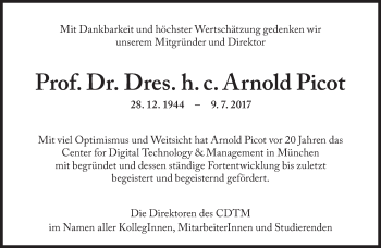 Traueranzeige von Arnold Picot von Süddeutsche Zeitung
