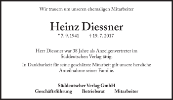 Traueranzeige von Heinz Diessner von Süddeutsche Zeitung