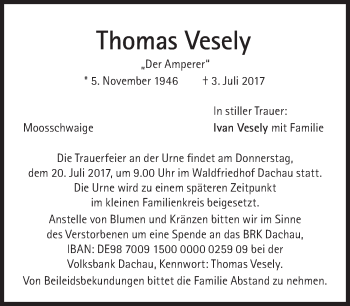 Traueranzeige von Thomas Vesely von Süddeutsche Zeitung