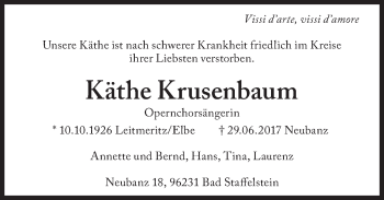 Traueranzeige von Käthe Krusenbaum von Süddeutsche Zeitung