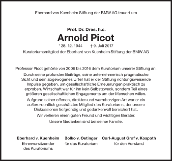Traueranzeige von Arnold Picot von Süddeutsche Zeitung