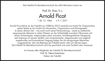 Traueranzeige von Arnold Picot von Süddeutsche Zeitung