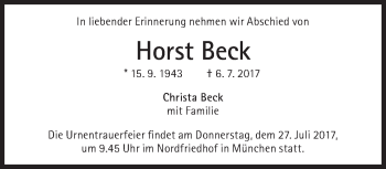 Traueranzeige von Horst Beck von Süddeutsche Zeitung