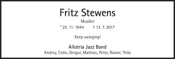 Traueranzeige von Fritz Stewens von Süddeutsche Zeitung