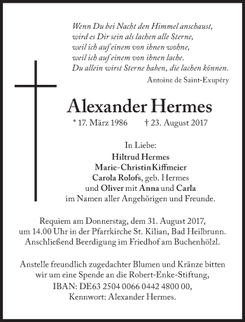 Traueranzeige von Alexander Hermes von Süddeutsche Zeitung