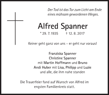 Traueranzeige von Alfred Spanner von Süddeutsche Zeitung