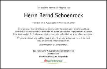 Traueranzeige von Bernd Schoenrock von Süddeutsche Zeitung