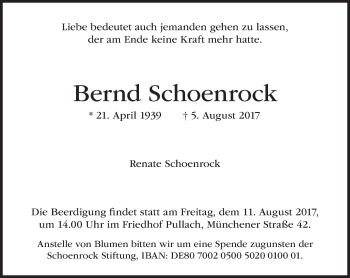 Traueranzeige von Bernd Schoenrock von Süddeutsche Zeitung