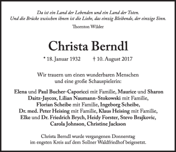 Traueranzeige von Christa Berndl von Süddeutsche Zeitung