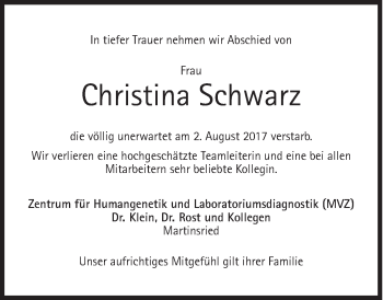 Traueranzeige von Christina Schwarz von Süddeutsche Zeitung