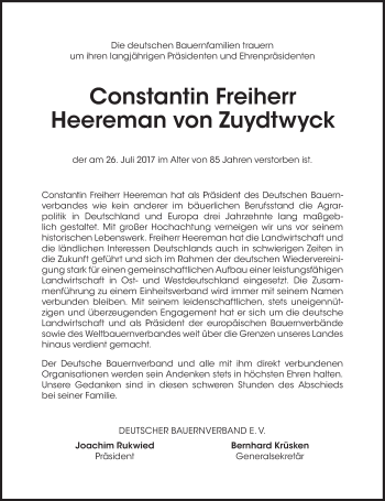 Traueranzeige von Constantin Freiherr Heeremann von Zuydtwyck von Süddeutsche Zeitung