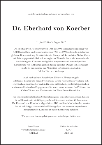 Traueranzeige von Eberhard  von Koerber von Süddeutsche Zeitung