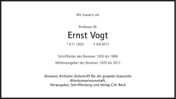 Traueranzeige von Ernst Vogt von Süddeutsche Zeitung