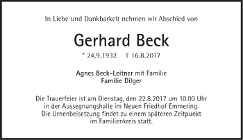 Traueranzeige von Gerhard Beck von Süddeutsche Zeitung