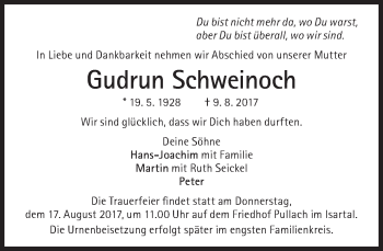 Traueranzeige von Gudrun Schweinoch von Süddeutsche Zeitung