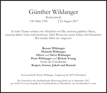 Traueranzeige von Günther Wildanger von Süddeutsche Zeitung