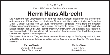 Traueranzeige von Hans Albrecht von Süddeutsche Zeitung