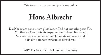Traueranzeige von Hans Albrecht von Süddeutsche Zeitung