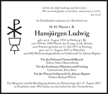Traueranzeige von Hansjürgen Ludwig von Süddeutsche Zeitung