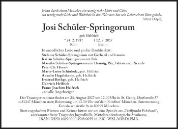 Traueranzeige von Josi Schüler-Springorum von Süddeutsche Zeitung
