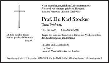 Traueranzeige von Karl Stocker von Süddeutsche Zeitung