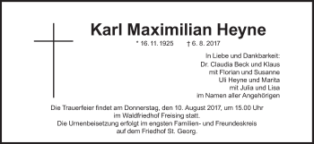Traueranzeige von Karl Maximilian Heyne von Süddeutsche Zeitung