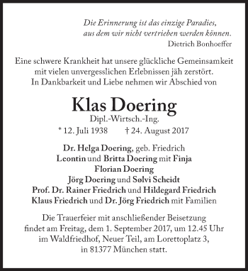 Traueranzeige von Klas Doering von Süddeutsche Zeitung