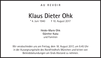 Traueranzeige von Klaus Dieter Ohk von Süddeutsche Zeitung