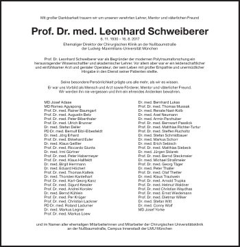 Traueranzeige von Leonhard Schweiberer von Süddeutsche Zeitung