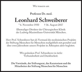 Traueranzeige von Leonhard Schweiberer von Süddeutsche Zeitung