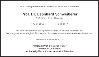 Traueranzeige von Leonhard Schweiberer von Süddeutsche Zeitung