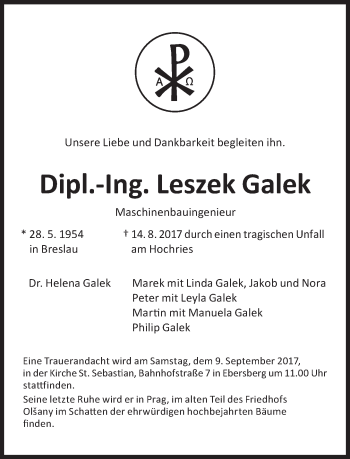 Traueranzeige von Leszek Galek von Süddeutsche Zeitung