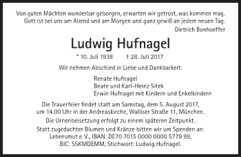 Traueranzeige von Ludwig Hufnagel von Süddeutsche Zeitung