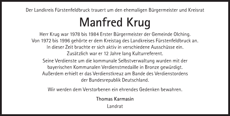  Traueranzeige für Manfred Krug vom 19.08.2017 aus Süddeutsche Zeitung
