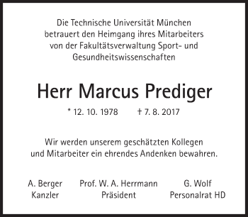 Traueranzeige von Marcus Prediger von Süddeutsche Zeitung