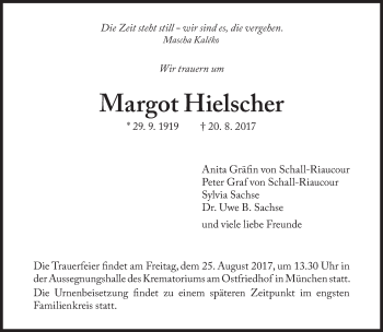 Traueranzeige von Margot Hielscher von Süddeutsche Zeitung